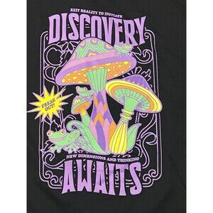 NWOT A-Lab Discovery Awaits T-Shirt Black Psychedelic Frog Mushroom Graphic L